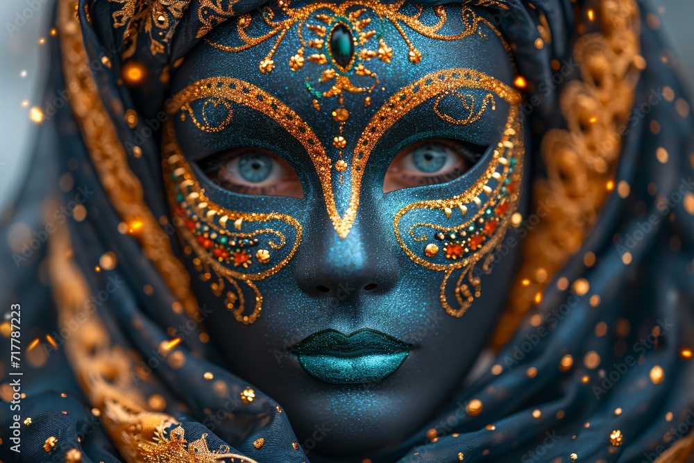 Glamorous Blue Face Paint for a Halloween or Cosplay Event Generative AI
