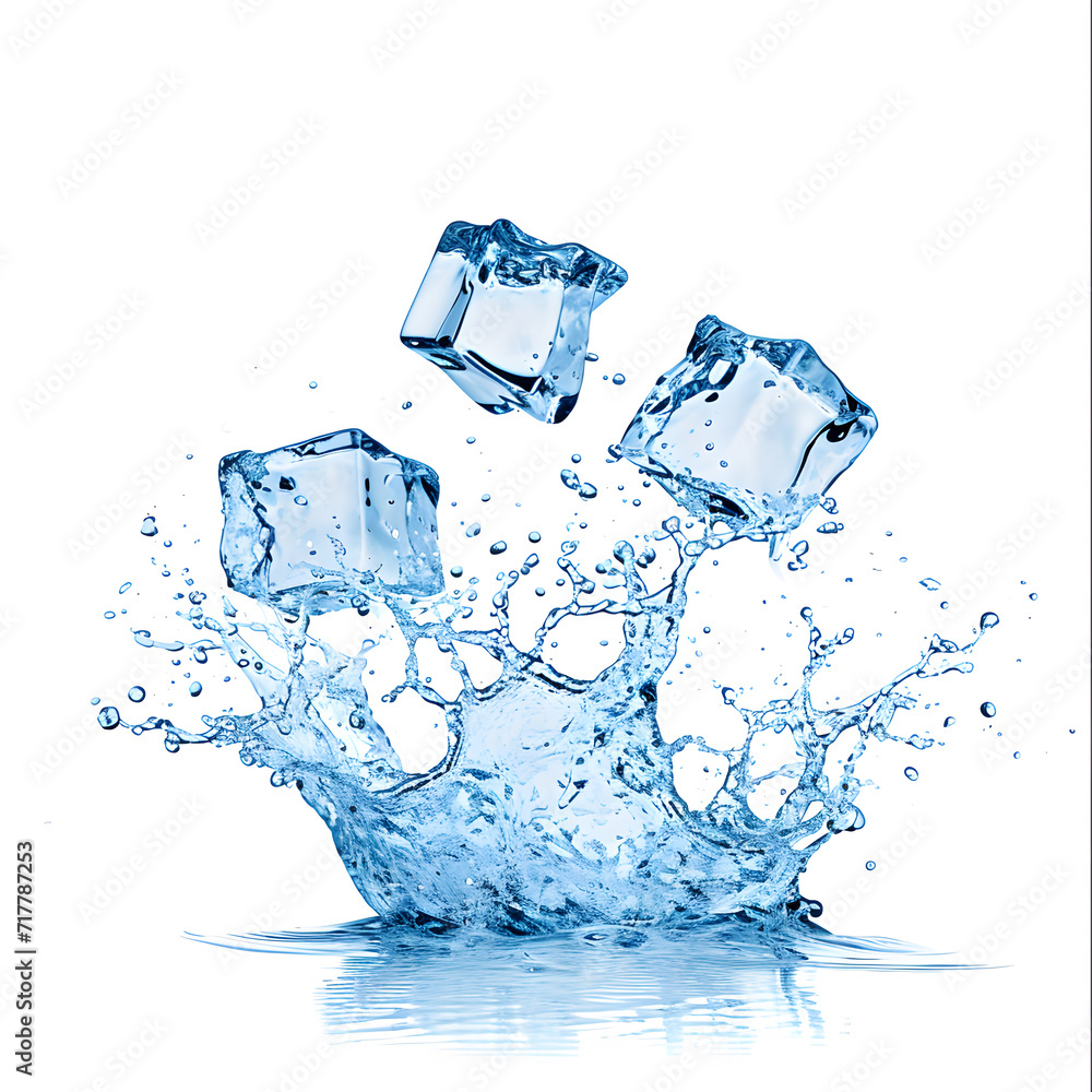 Ice Cubes In Flow Splashing isolated on white background Ice Cubes In Flow Splashing isolated on white background