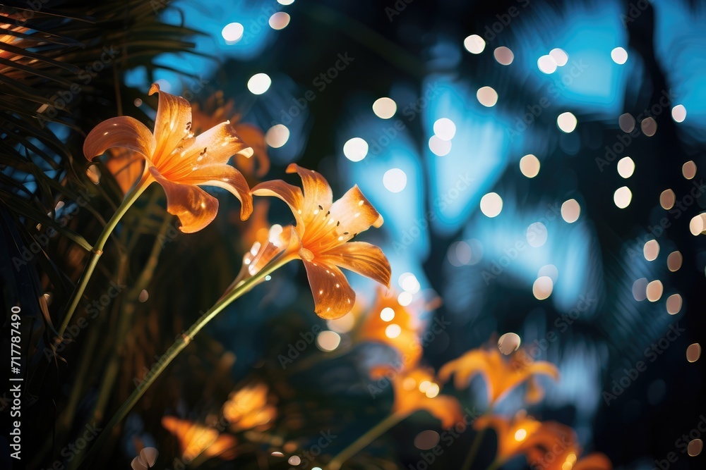 Palm Paradise: Capture tropical flowers with palm trees in the background.