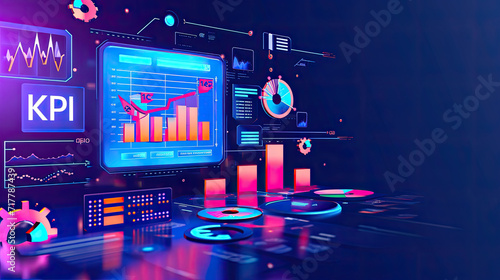 Professional key performance indicator KPI metrics dashboard for sales and business results evaluation and review system to strategic business planning concepts, mobile app and screens chart analysis photo