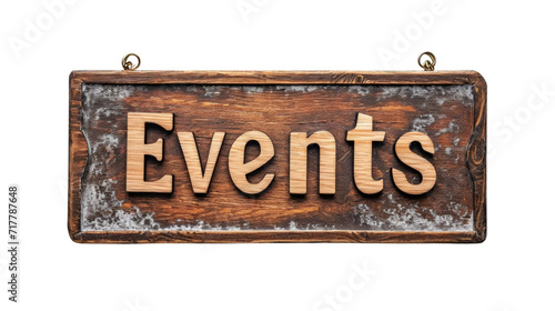 Wooden Sign Events Isolated on Transparent or White Background, PNG