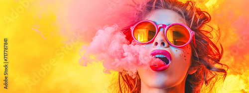 Surreal portrait of a woman with vibrant colors and smoke effects.