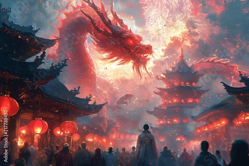 Chinese New Year Celebration: A Dragon Dance Extravaganza Generative AI