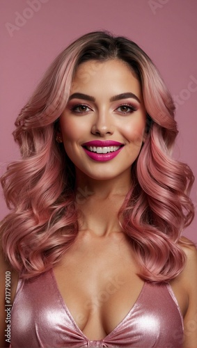 portrait of a blonde woman pink lipstick