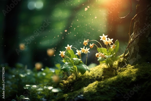 Woodland Whispers: Place flowers in a woodland setting with dappled sunlight.
