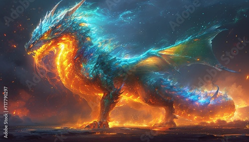 Fantasy Creature: A Fire-Breathing Dragon in a Digital Artwork Generative AI