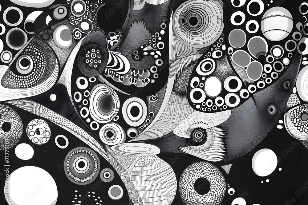 Naklejka premium Illustration, drawing art, black and white. seamless pattern. For textile industry, prints, wallpaper.