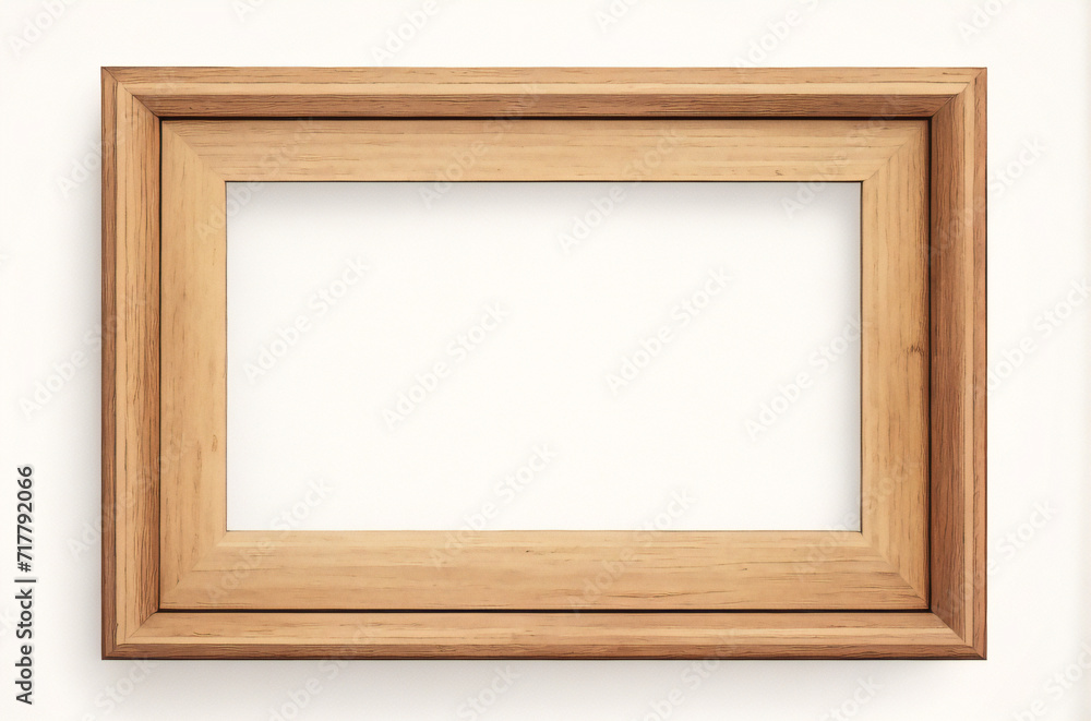 Marco vertical rectangular fino de madera clara colgado en una pared con textura blanca, plano, vista superior, ilustración 3D. Marco vertical rectangular fino de madera clara colgado en una pared con textura blanca, plano, vista superior, ilustración 3D.