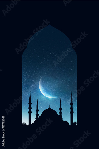 Mosque sunset islamic frame, vertical image, social media story, Ramadan or islamic concept wallpaper photo