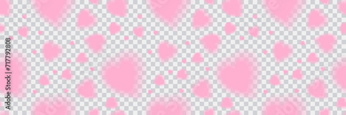 Romantic y2k pink heart seamless pattern banner on transparent background.