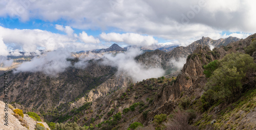 Panoramic View of Sierra Nevada Mountains with Clouds