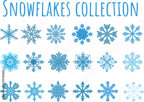 set of 18 vector snowflakes isolated on white
