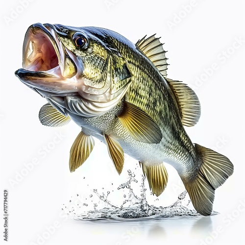 Portrait. of a largemouth bass fish isolated on a white background, Generative AI photo