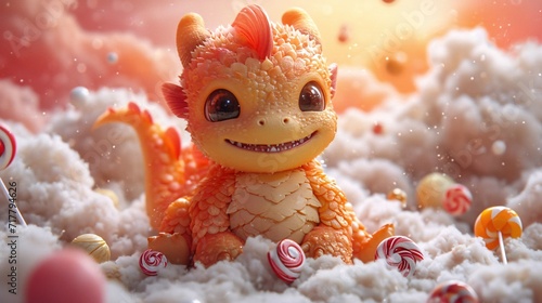 Candy Crush: A Cute, Orange Dinosaur with a Smile Generative AI