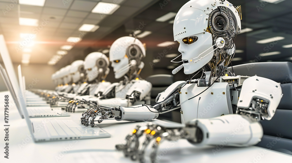 Fototapeta premium Futuristic Robot Concept: Cybernetic Android in Metallic Design, Symbolizing Advanced Science and Technology