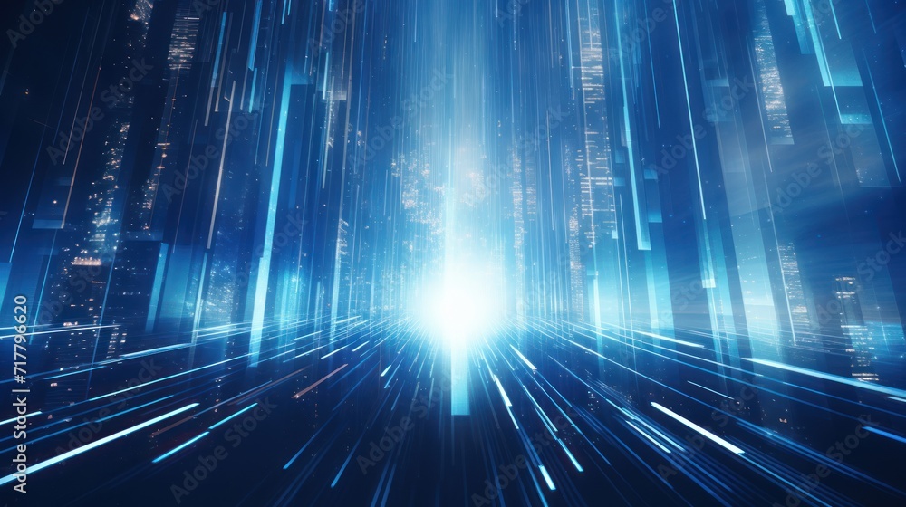 skyscraper has a stream of glowing particles. Light effect and flexible lines in blue tone abstract pattern. skyscraper has a stream of glowing particles. Light effect and flexible lines in blue tone abstract pattern.