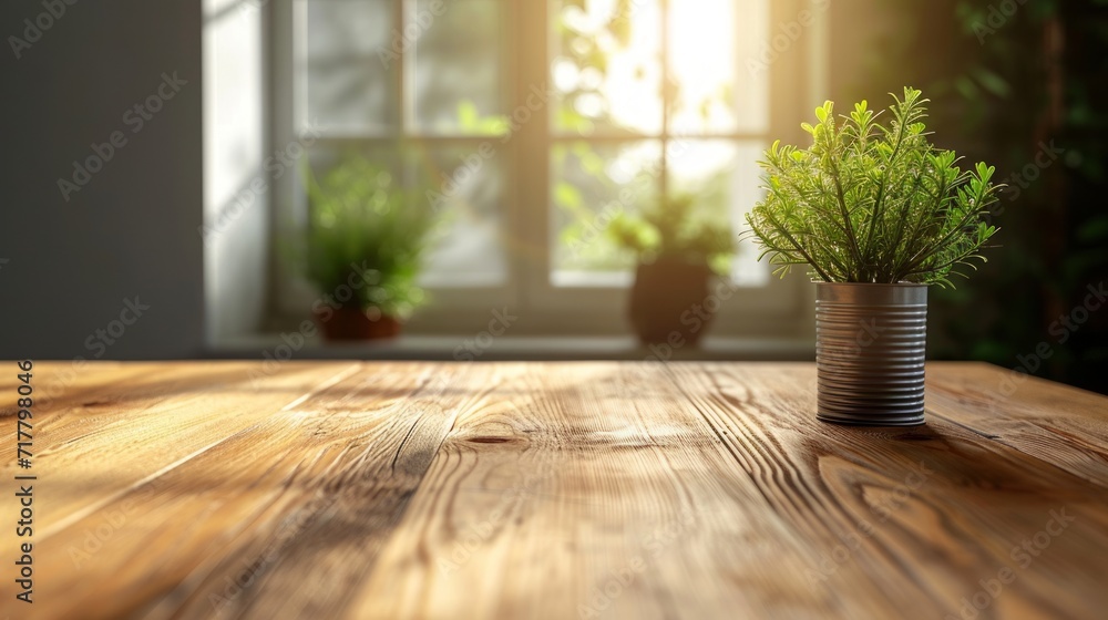 Close-up of empty wooden desk office near a window and blurred bokeh interior space background. Copy space. Close-up of empty wooden desk office near a window and blurred bokeh interior space background. Copy space.