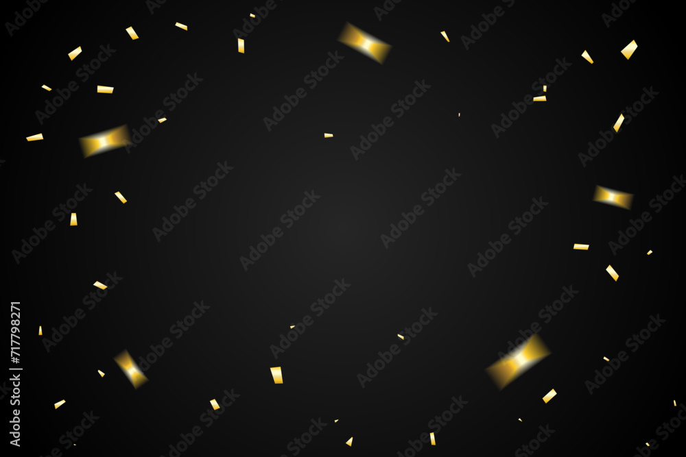 Golden Tiny Confetti Ribbon Falling On Black Studio Background. Vector Illustration. Wallpaper. Banner. Backdrop Golden Tiny Confetti Ribbon Falling On Black Studio Background. Vector Illustration. Wallpaper. Banner. Backdrop