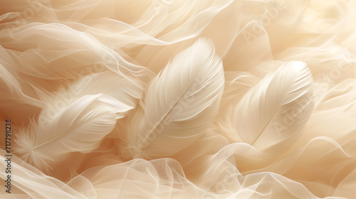 Elegant White Feathers Close-Up: Discover the Beauty and Softness of Delicate Feathers Amidst Layers of Flowing Fabric - Perfect for Art and Decoration © Agus Wira