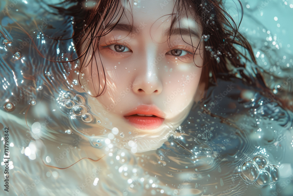 korean beautiful women under the water
