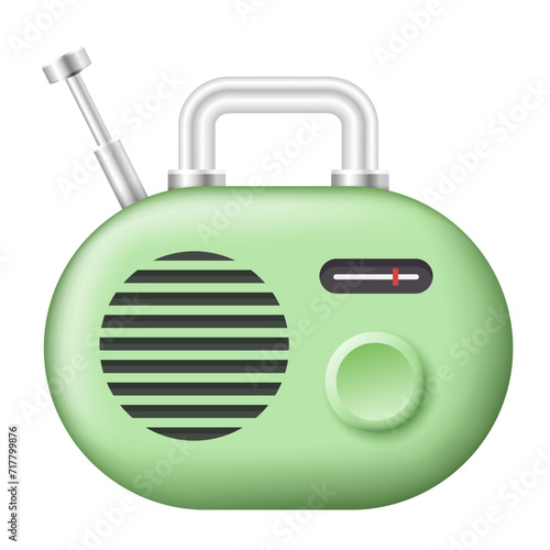 Retro radio icon. Vector 3D radio. Clipart isolated on white background.