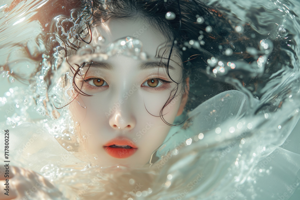 korean beautiful woman under the water