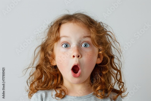 Child making silly faces, white background