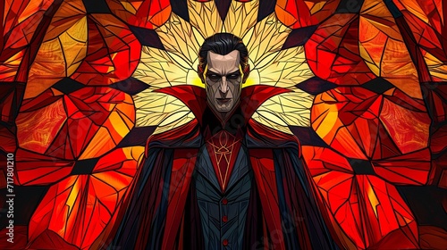 Stained glass window background with colorful Vampire abstract.	