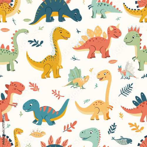 seamless pattern with funny monsters, dinosaur © Katsyarina