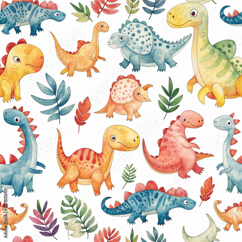 seamless pattern with funny monsters  dinosaur