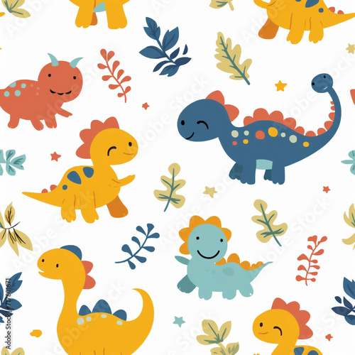 seamless pattern with funny monsters  dinosaur