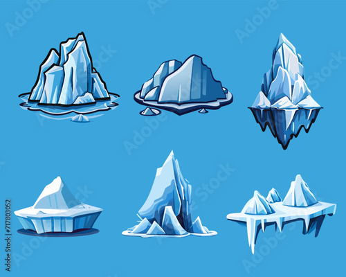polar iceberg set - north pole or antarctica concept vector illustration