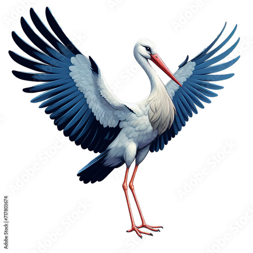 white stork in flight isolated on transparent or white background, PNG