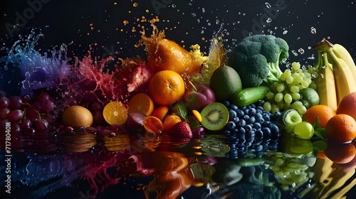 Absorption of nutrients by food, the colours and patterns associated with different vitamins, minerals, and antioxidants. photo