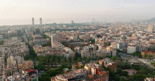 Wallpaper Mural Barcelona, Spain Geometric architecture heritage of country sunrise summer top view. Go Everywhere. Travel. Aerial view residential buildings city blocks and boulevards with green trees Torontodigital.ca
