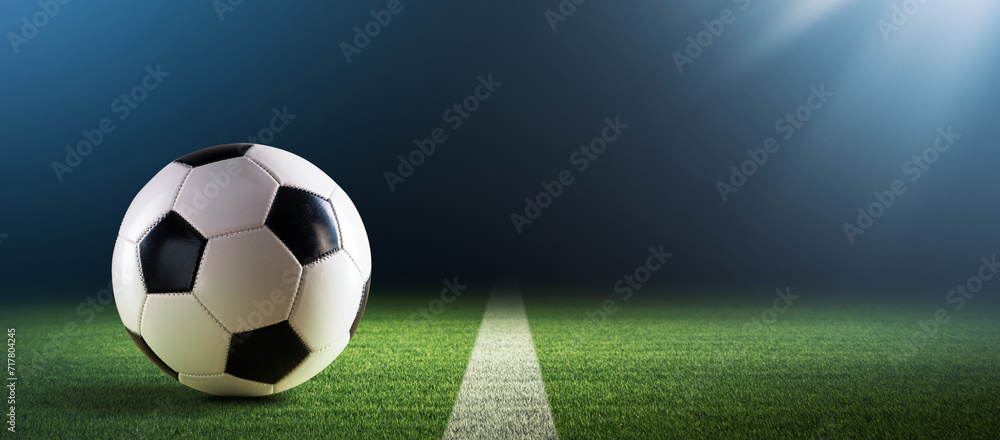 Football ball on the stadium grass
