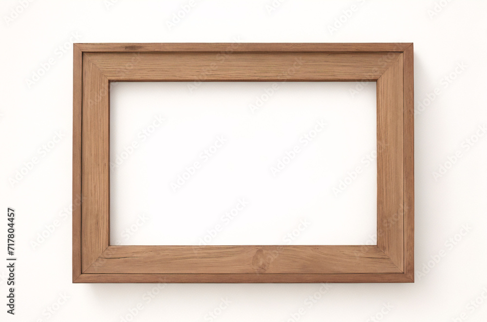 Marco vertical rectangular fino de madera clara colgado en una pared con textura blanca, plano, vista superior, ilustración 3D. Marco vertical rectangular fino de madera clara colgado en una pared con textura blanca, plano, vista superior, ilustración 3D.