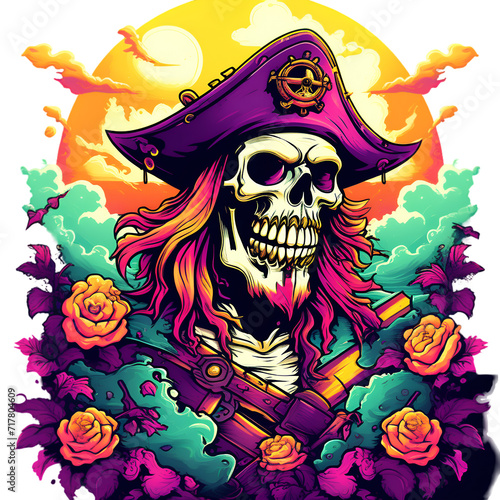 Illustration of pirates skeleton for T-shirt design