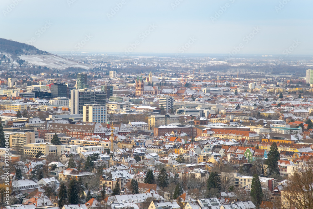 aerial view of winter city freiburg