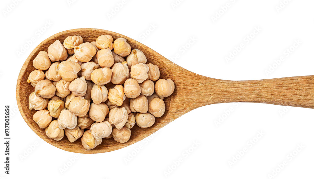 Chickpeas in wooden spoon isolated on transparent background. Top view. Chickpeas in wooden spoon isolated on transparent background. Top view.