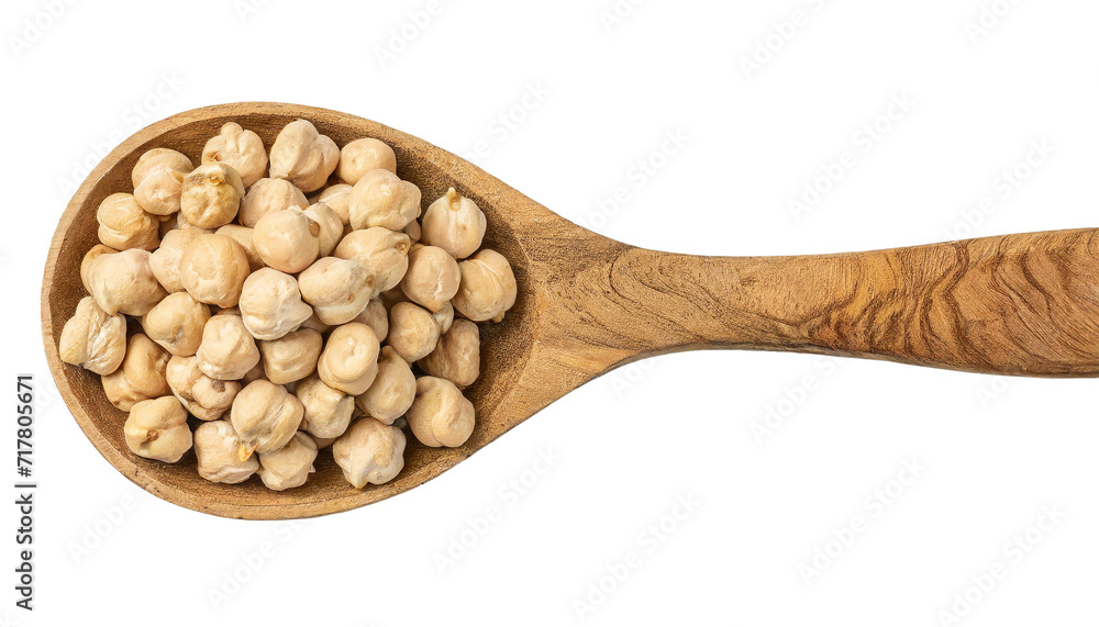 Chickpeas in wooden spoon isolated on transparent background. Top view. Chickpeas in wooden spoon isolated on transparent background. Top view.