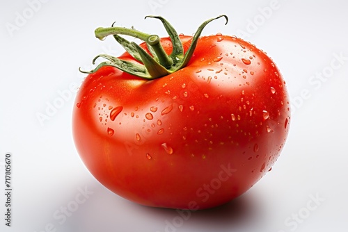 One big red tomato with water drops isolated on white background.