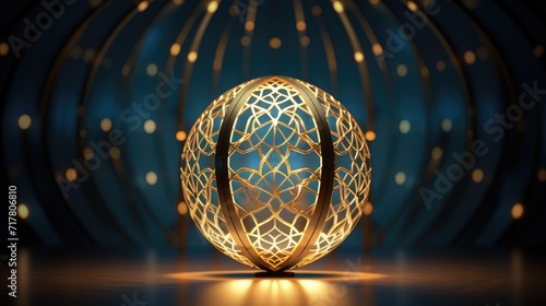 Islamic golden background arabic in the room  luminous luxury 3d orb  background for islamic event.