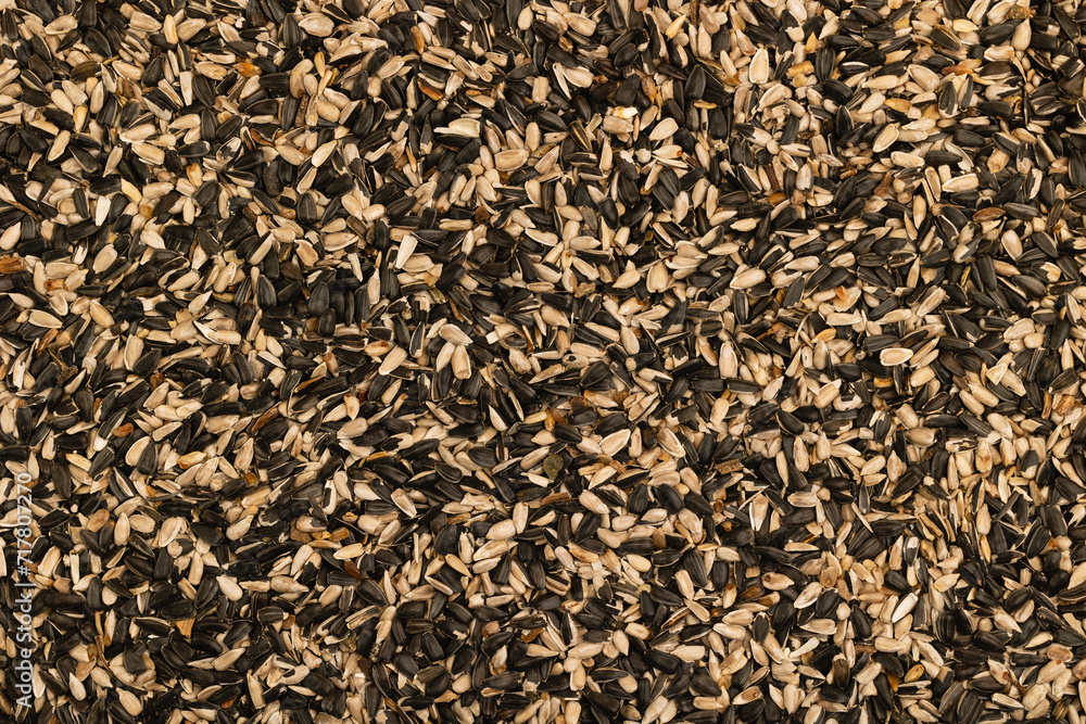 Sunflower seeds are layered as a background Sunflower seeds are layered as a background