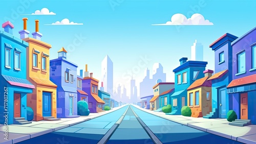 cartoon Blue city with perspective.