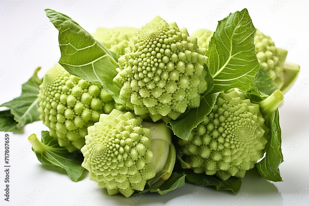 Romanesco cabbage isolated close-up on a white background. Romanesco cabbage isolated close-up on a white background.