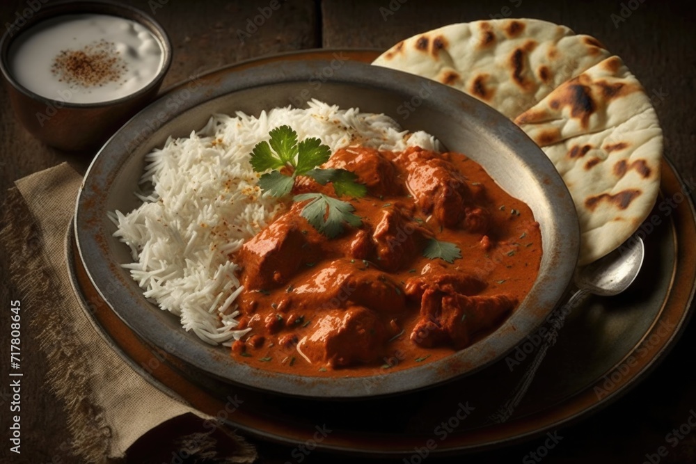 Indian dish Chicken tikka masala with Rotis on a table Indian dish Chicken tikka masala with Rotis on a table