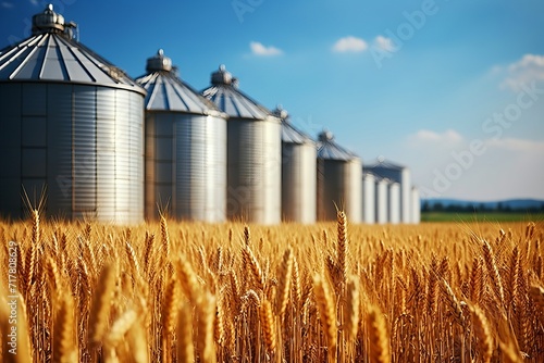 Rural landscape. silos in a wheat field, essential storage for agricultural production