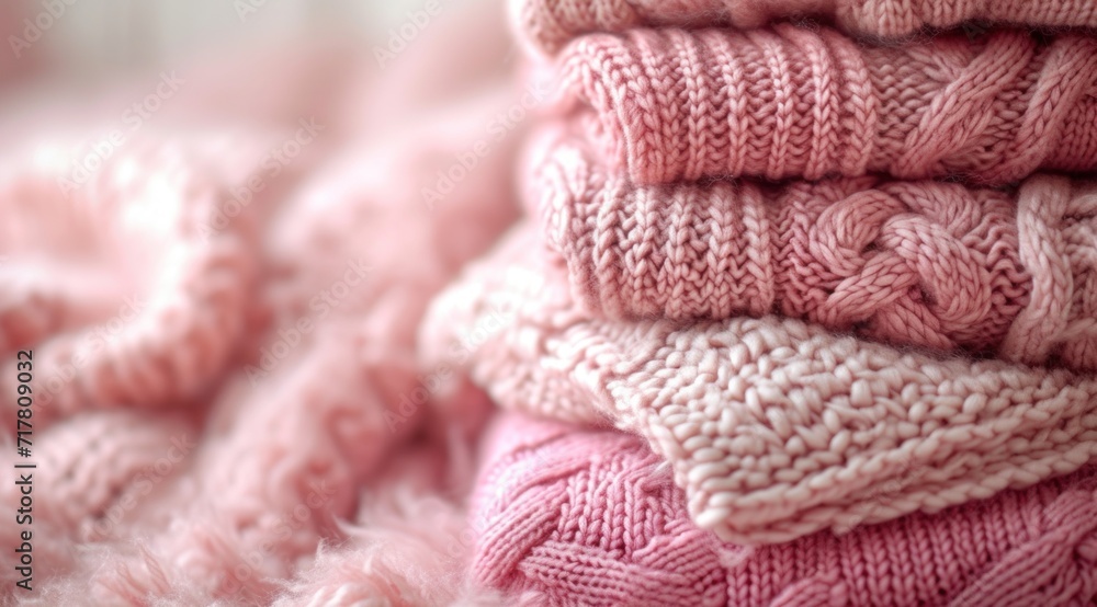 pink knitted sweaters in a stack pink knitted sweaters in a stack