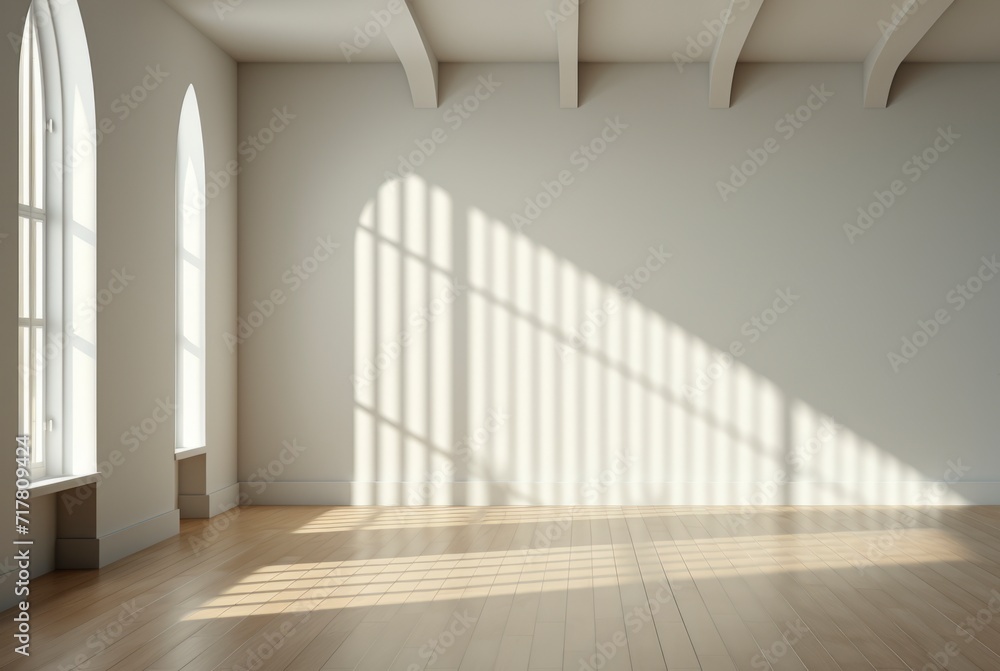 Obraz premium Modern empty room with window and large white plain wall with shadows.